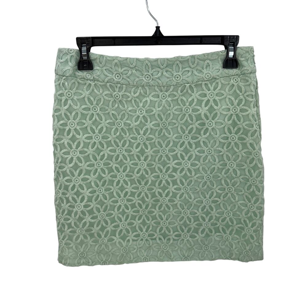 LOFT Green Embroidered Floral Mini Skirt // 4